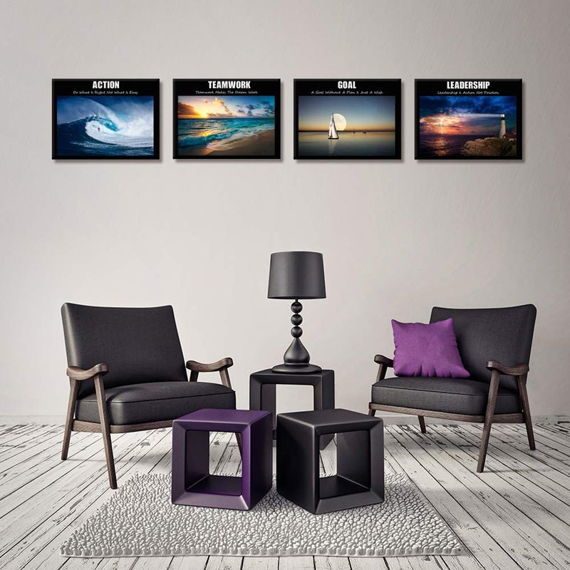 Visual Art Decor Large Motivation Teamwork Leadership Action Goal Inspirational Quotes Canvas Wall Art Ocean Waves Sea Seascape Picture Prints for Home Office Wall Decoration Set of 4 Ready to Hang - Image 3